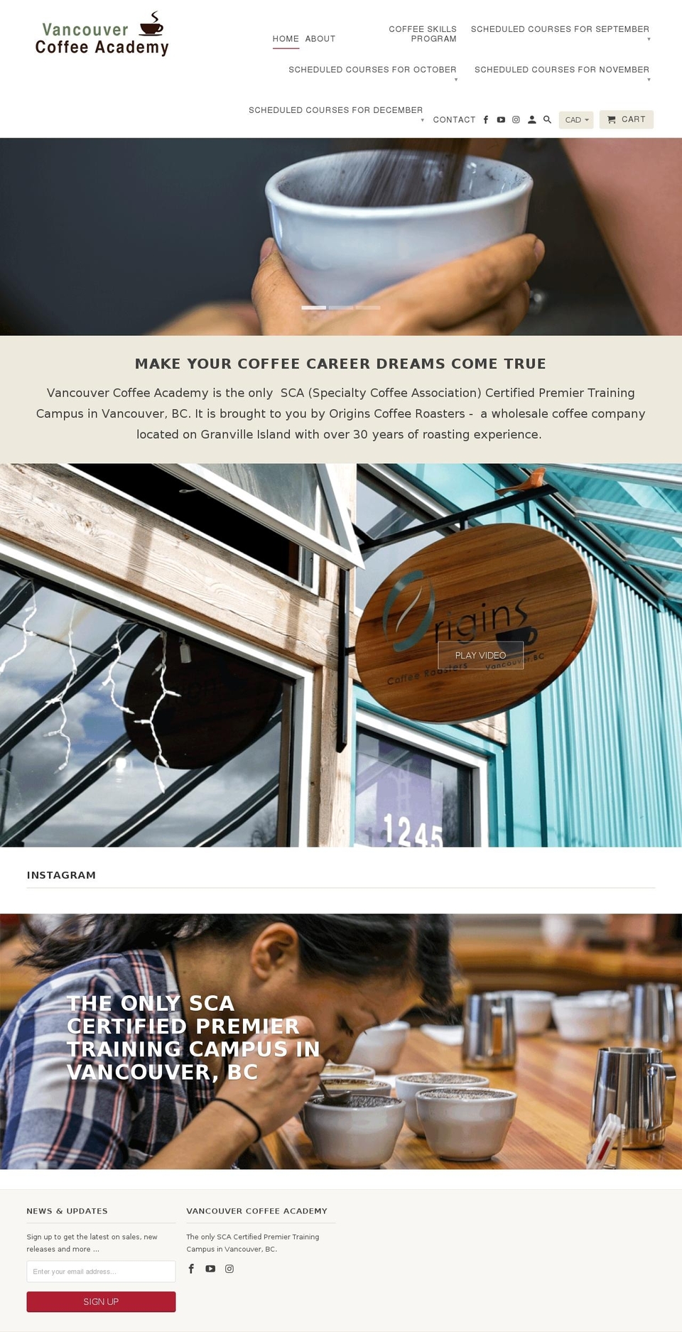 vancouvercoffeeacademy.com shopify website screenshot