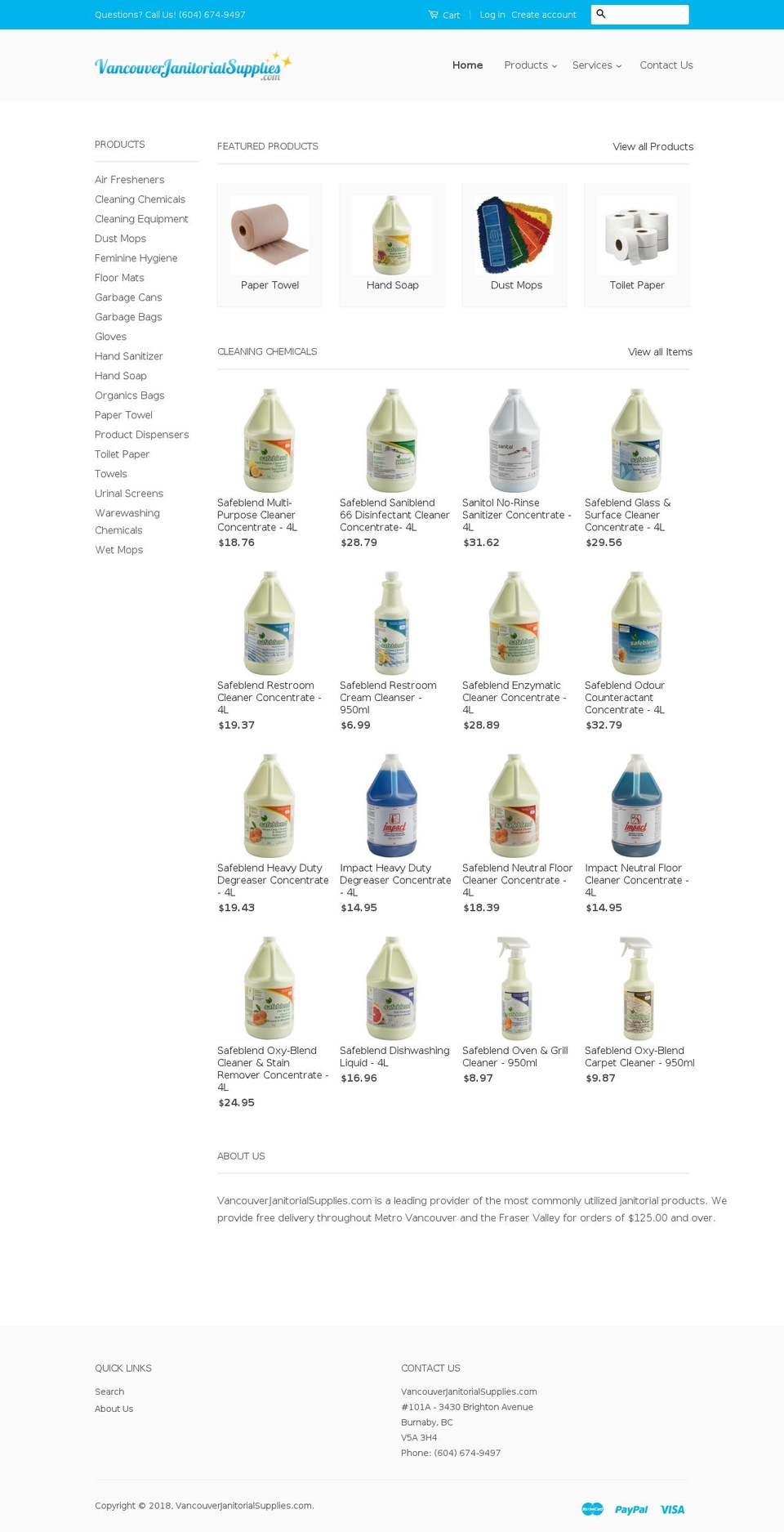 vancouverjanitorialsupplies.com shopify website screenshot