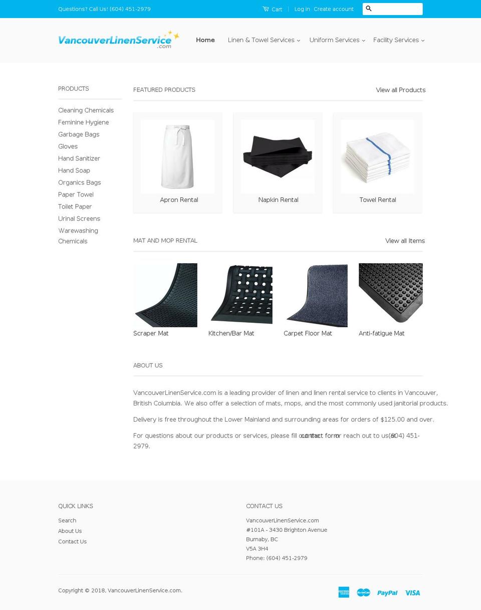 vancouverlinenservice.com shopify website screenshot