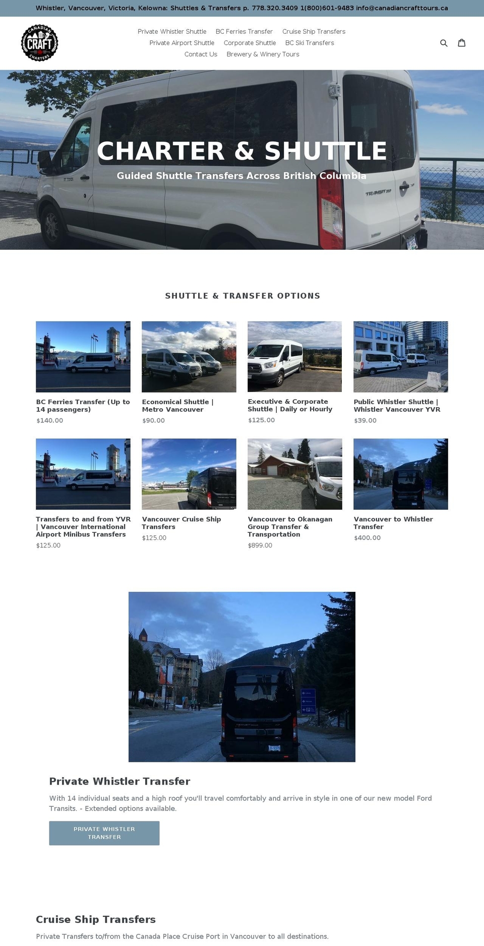 vancouvershuttlehire.com shopify website screenshot