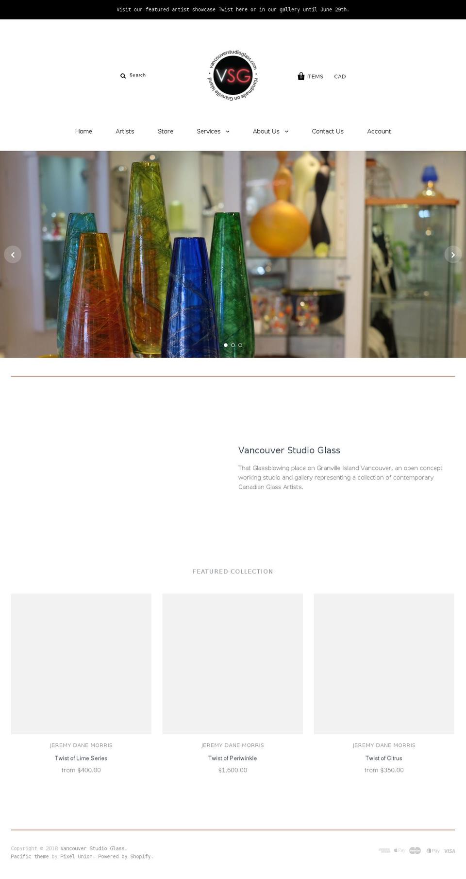 vancouverstudioglass.com shopify website screenshot