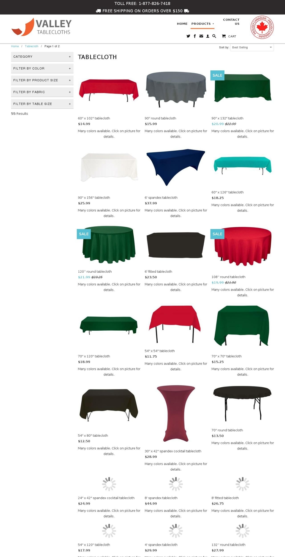 vancouvertablecloths.com shopify website screenshot