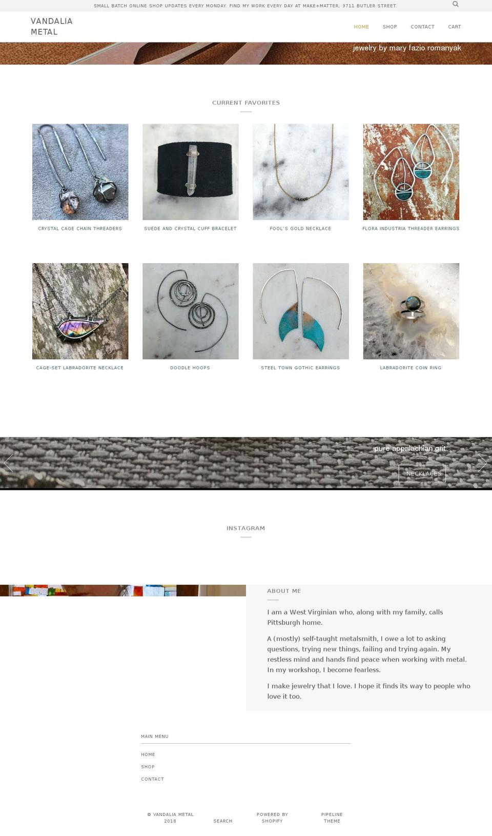 vandaliametal.com shopify website screenshot