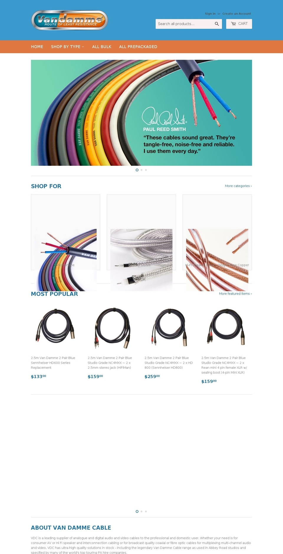 vandammecable.us shopify website screenshot