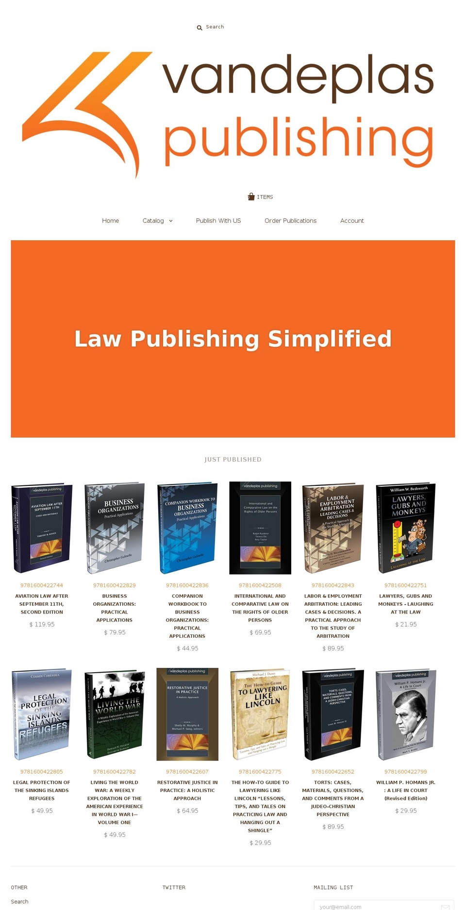 vandeplaspublishing.com shopify website screenshot