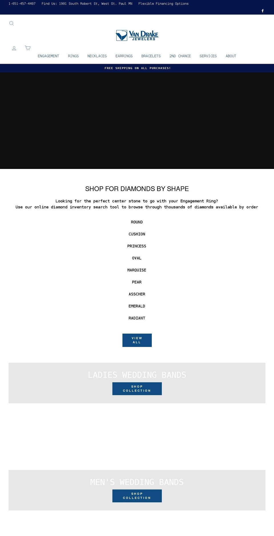 vandrakejewelers.com shopify website screenshot