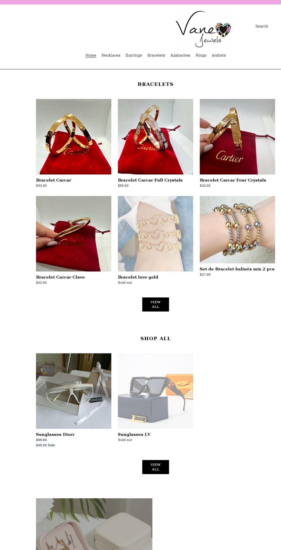 vanejewels.com shopify website screenshot