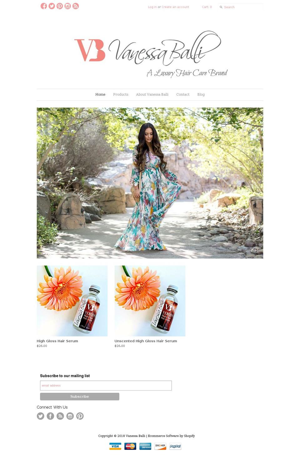 vanessaballicollection.com — Shopify storefront screenshot