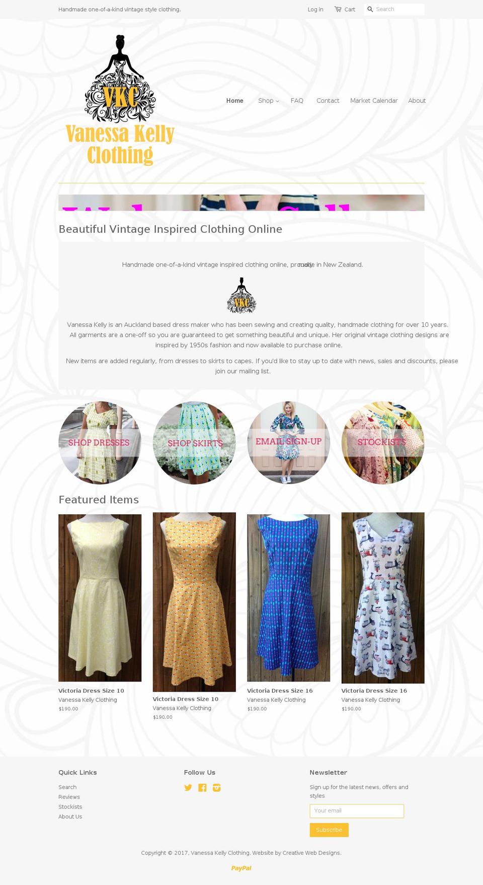 vanessakellyclothing.com shopify website screenshot