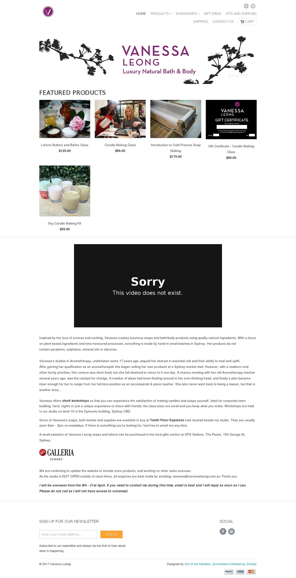 vanessaleong.com.au shopify website screenshot