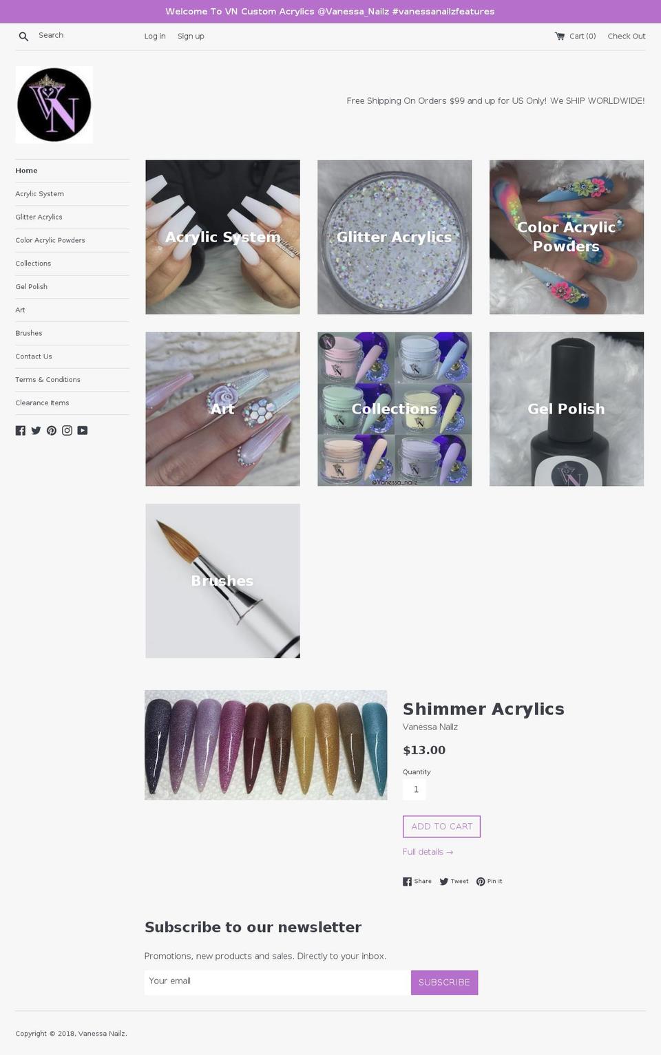 vanessanailz.com shopify website screenshot