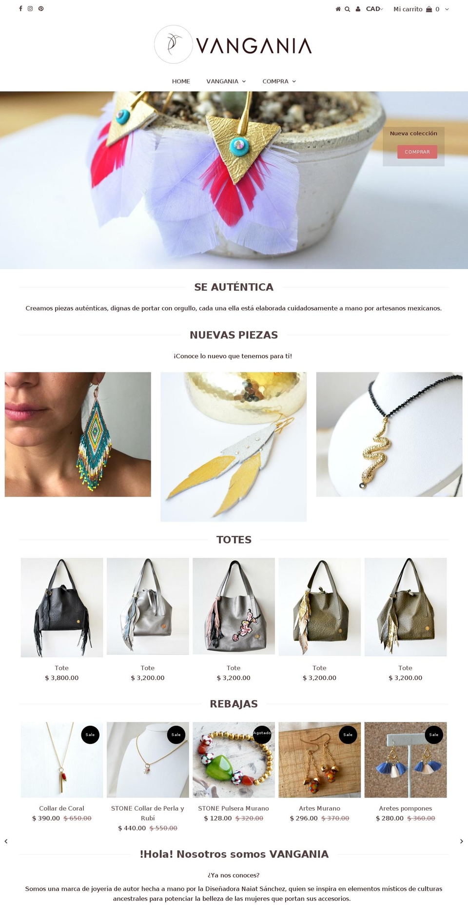 vangania.com — Shopify storefront screenshot