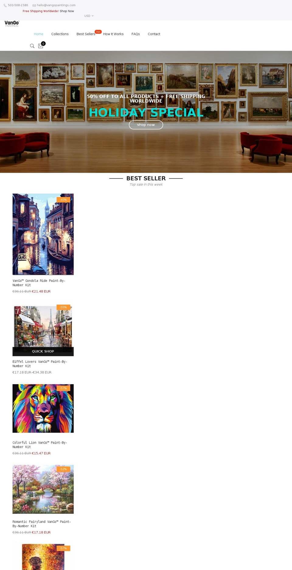 vangopaintings.com shopify website screenshot