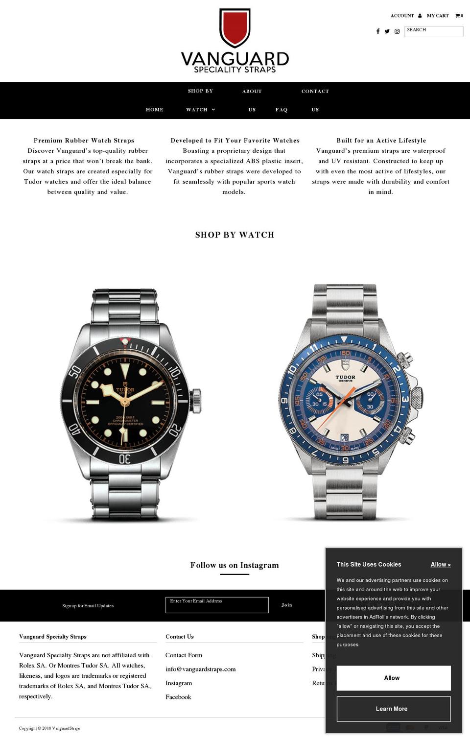 vanguardstraps.com shopify website screenshot