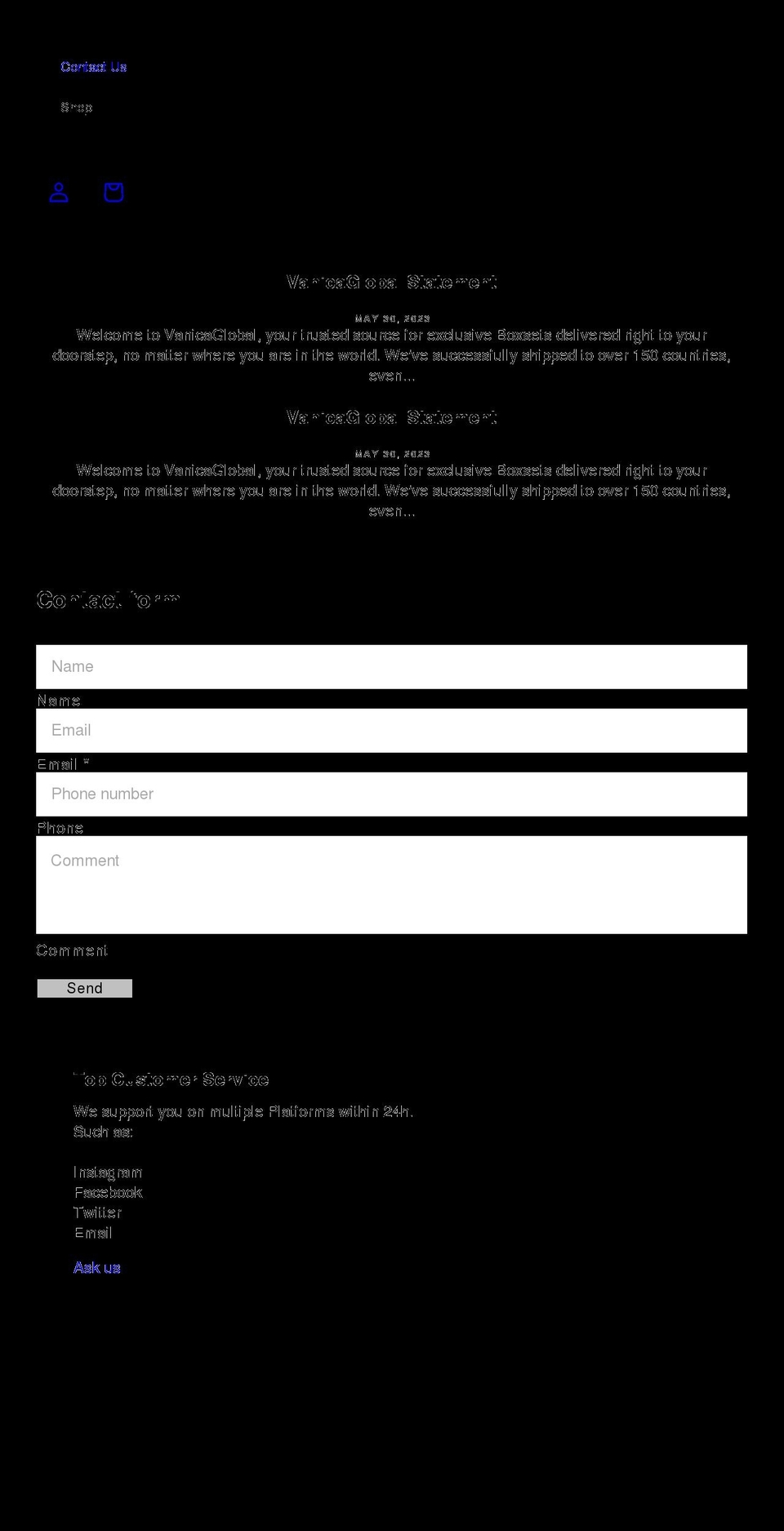 vanicaglobal.com shopify website screenshot