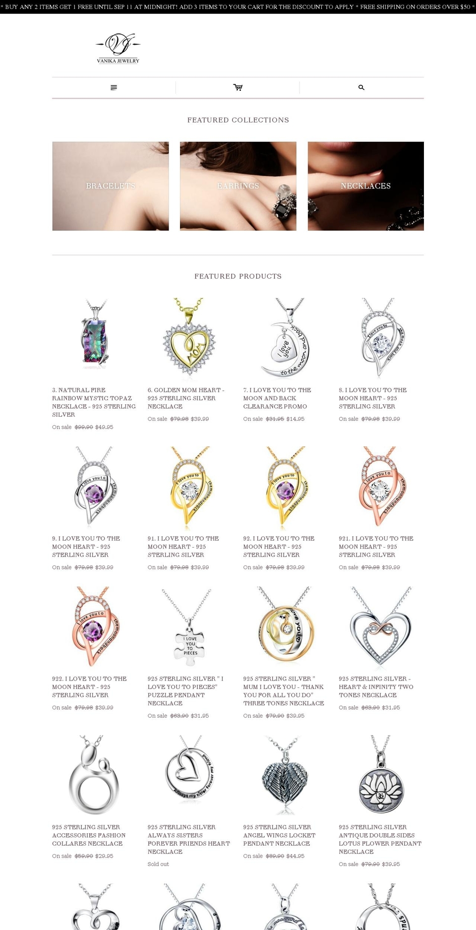 vanikajewelry.com — Shopify storefront screenshot