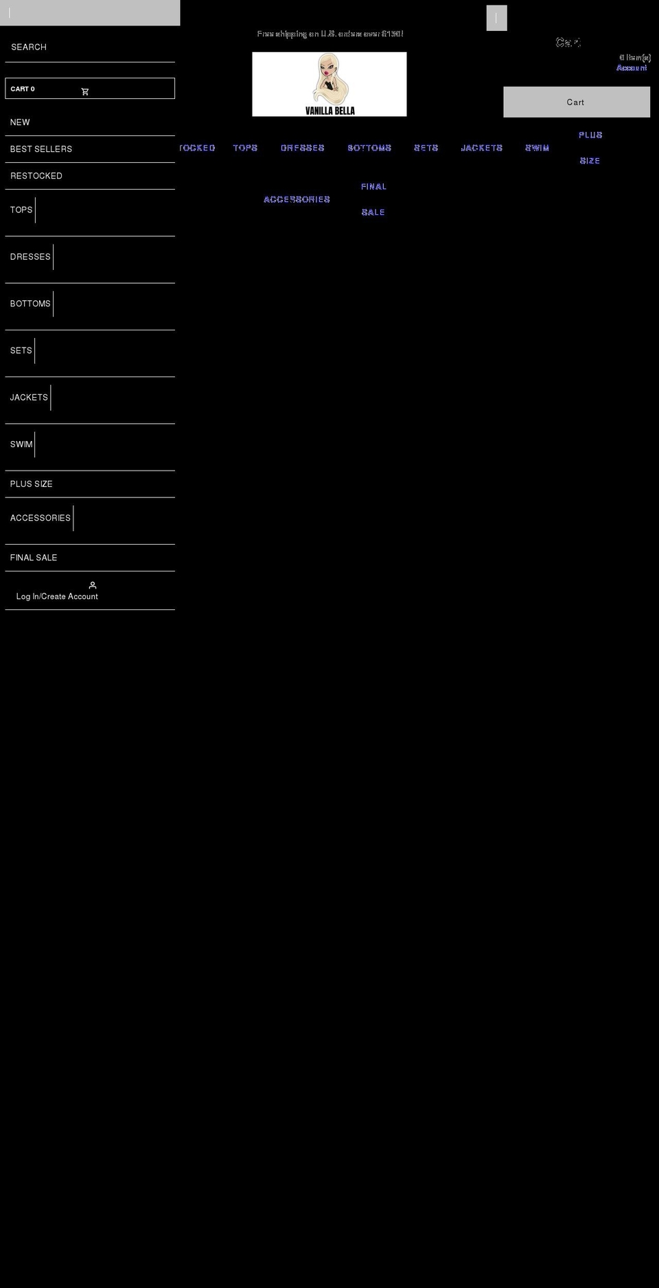 vanillabellaboutique.com shopify website screenshot