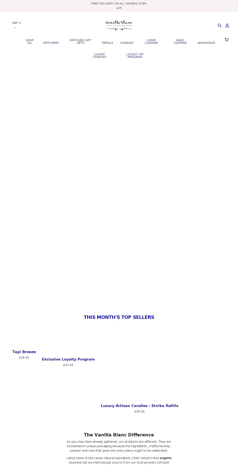vanillablanc.co.uk shopify website screenshot