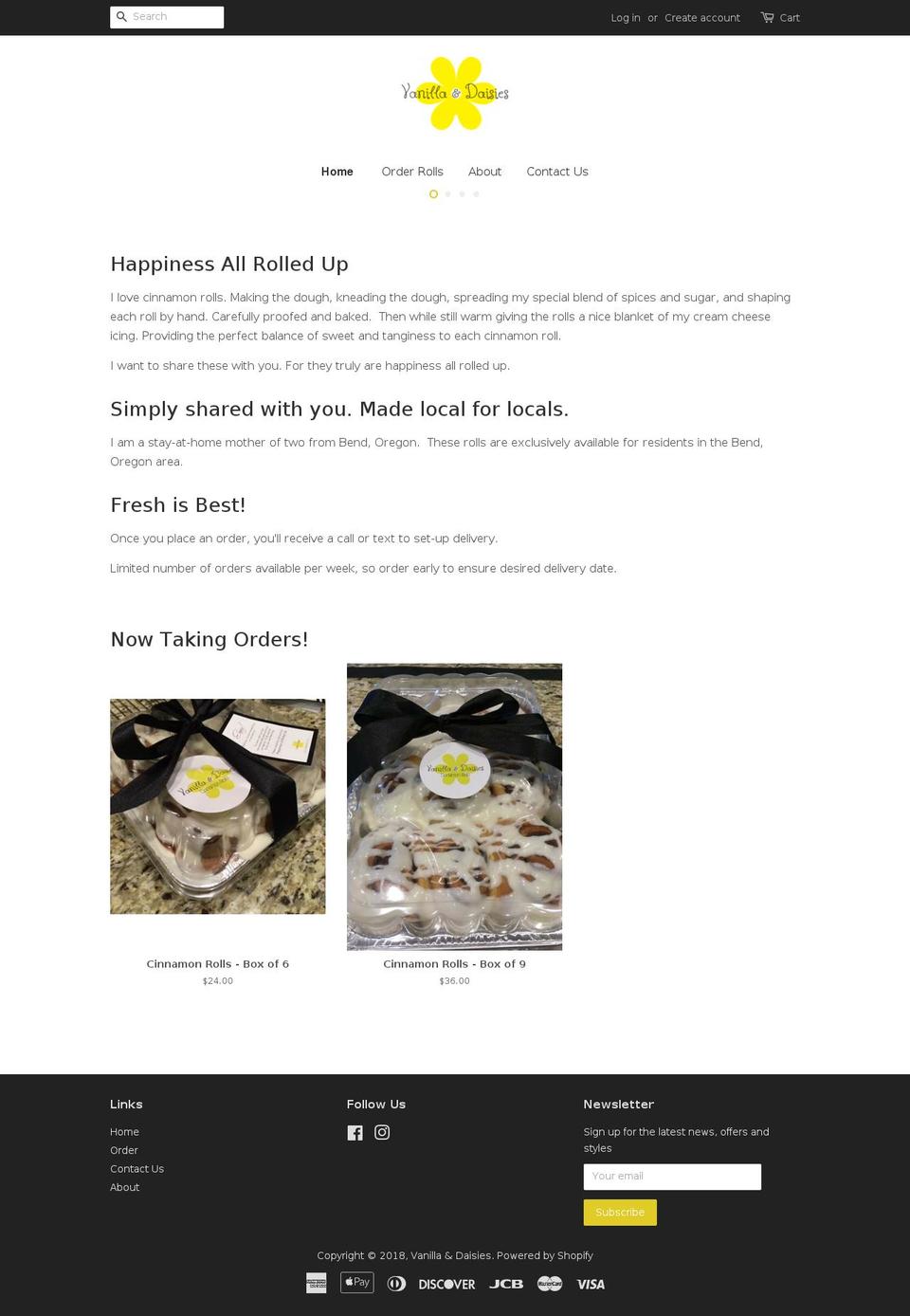 vanilladaisies.com — Shopify storefront screenshot