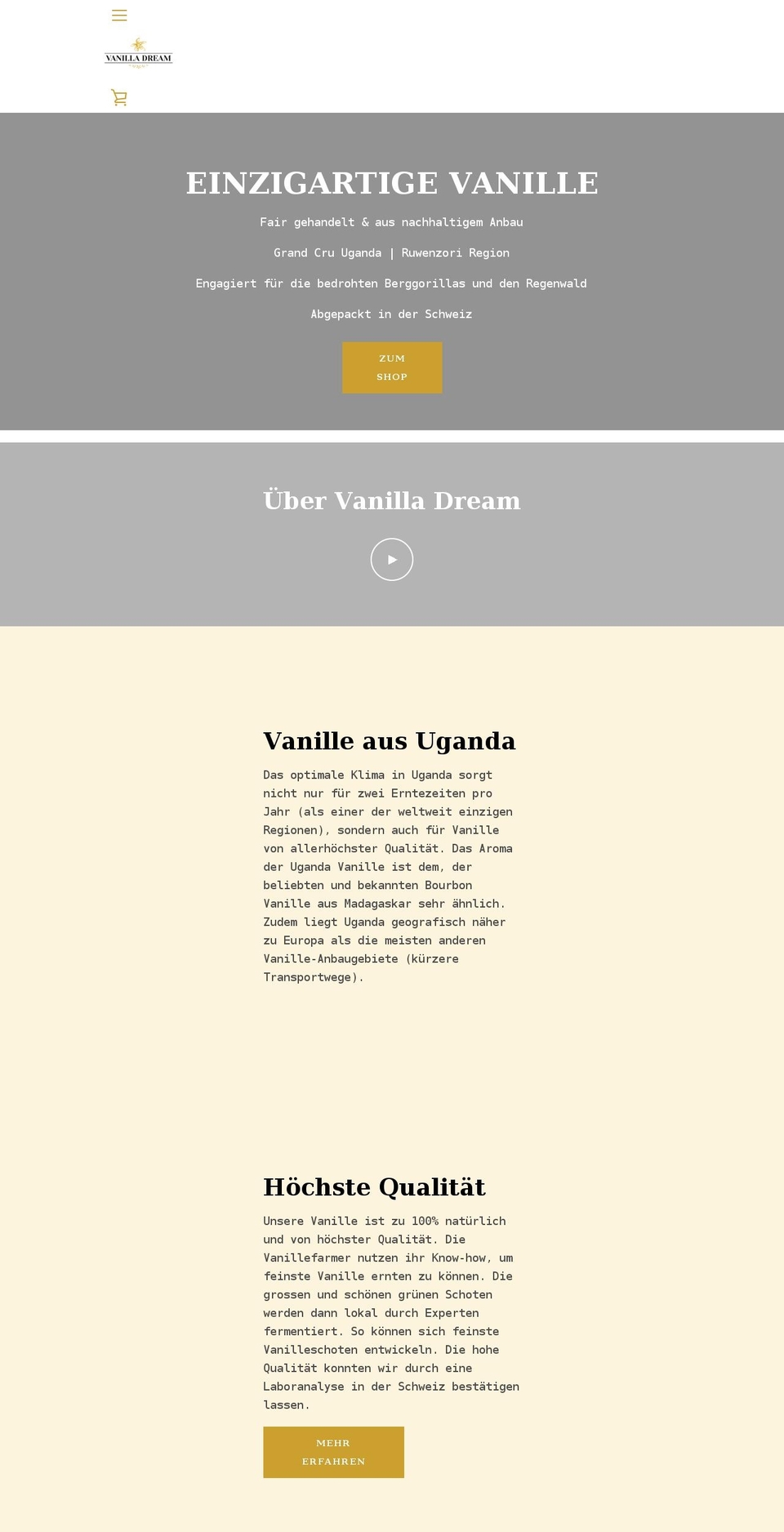 vanilladream.ch shopify website screenshot