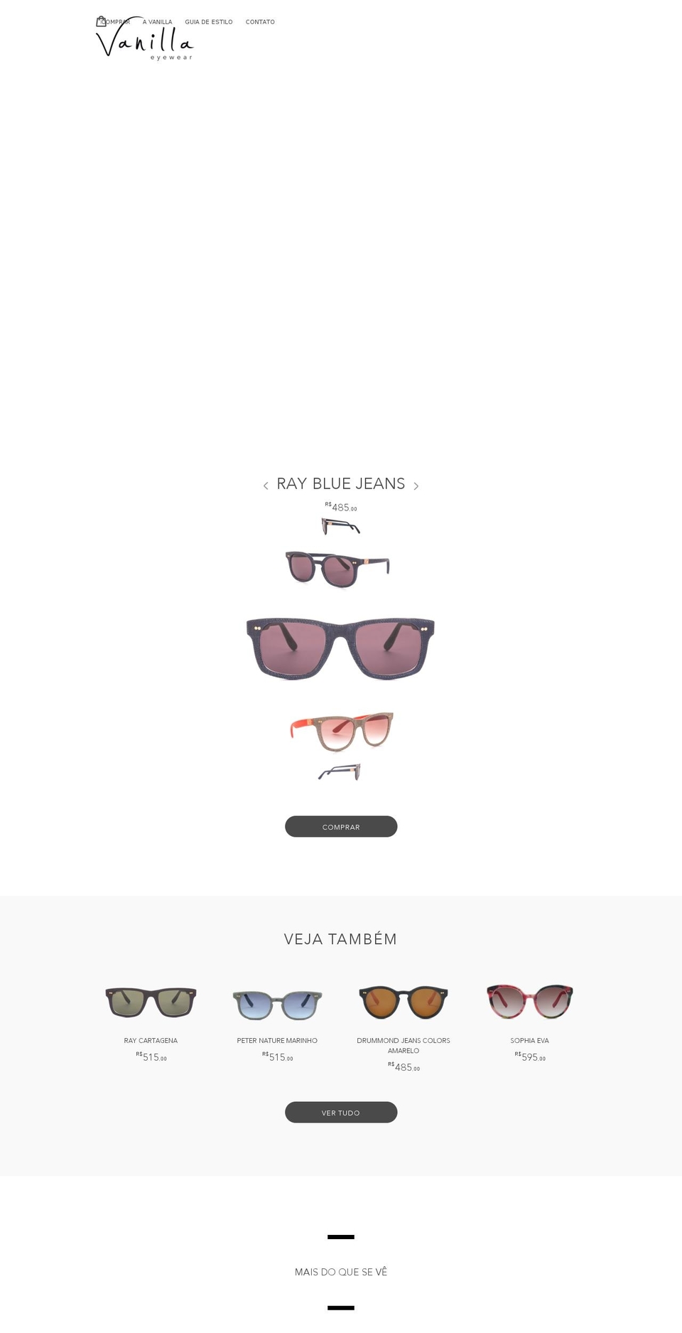 vanillaeyewear.com.br shopify website screenshot