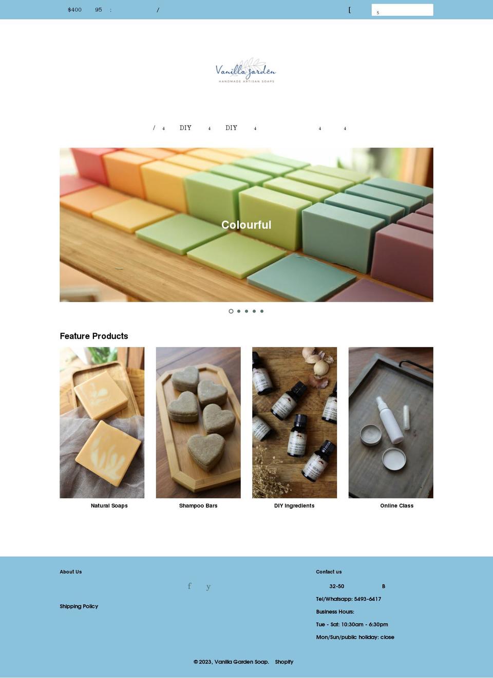 vanillagardensoap.com shopify website screenshot