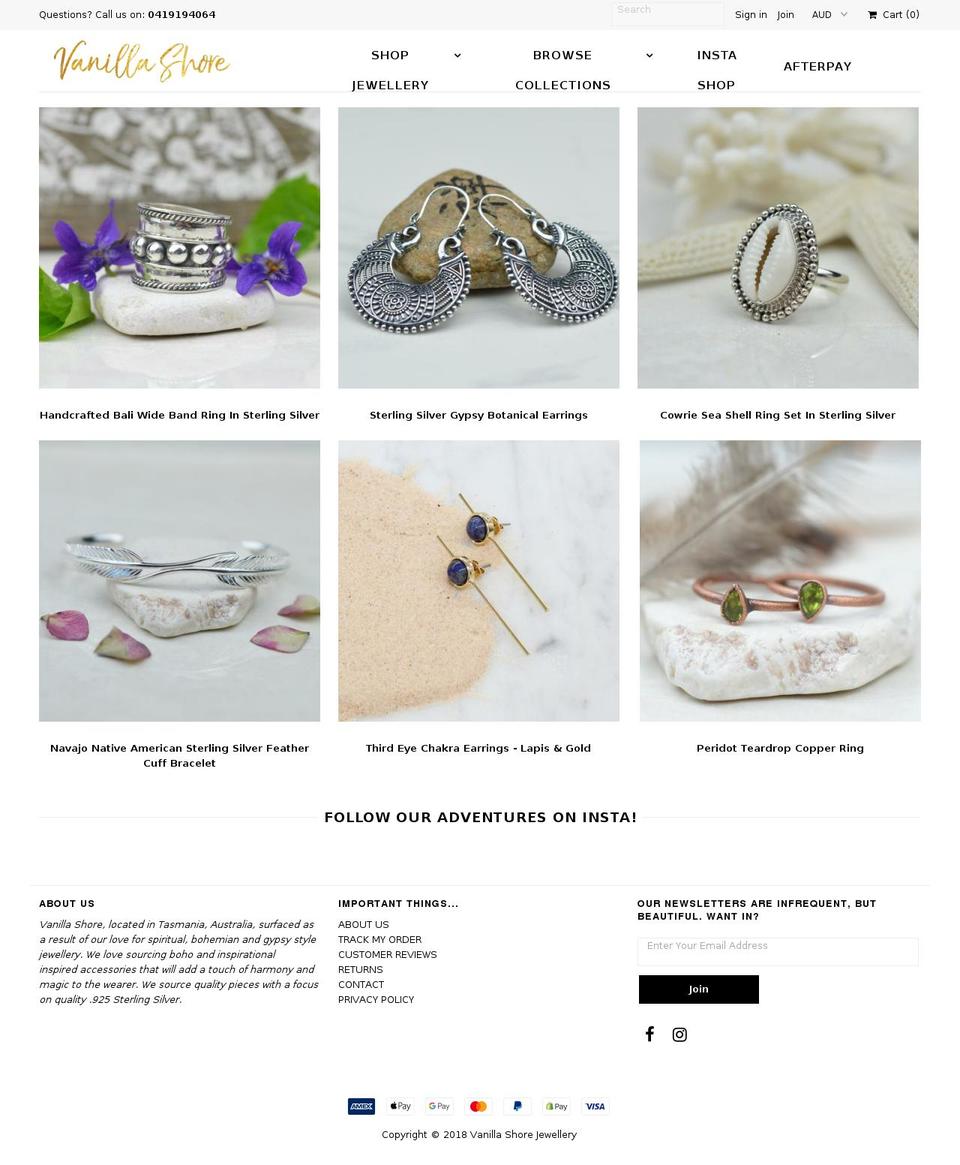vanillashore.com.au shopify website screenshot