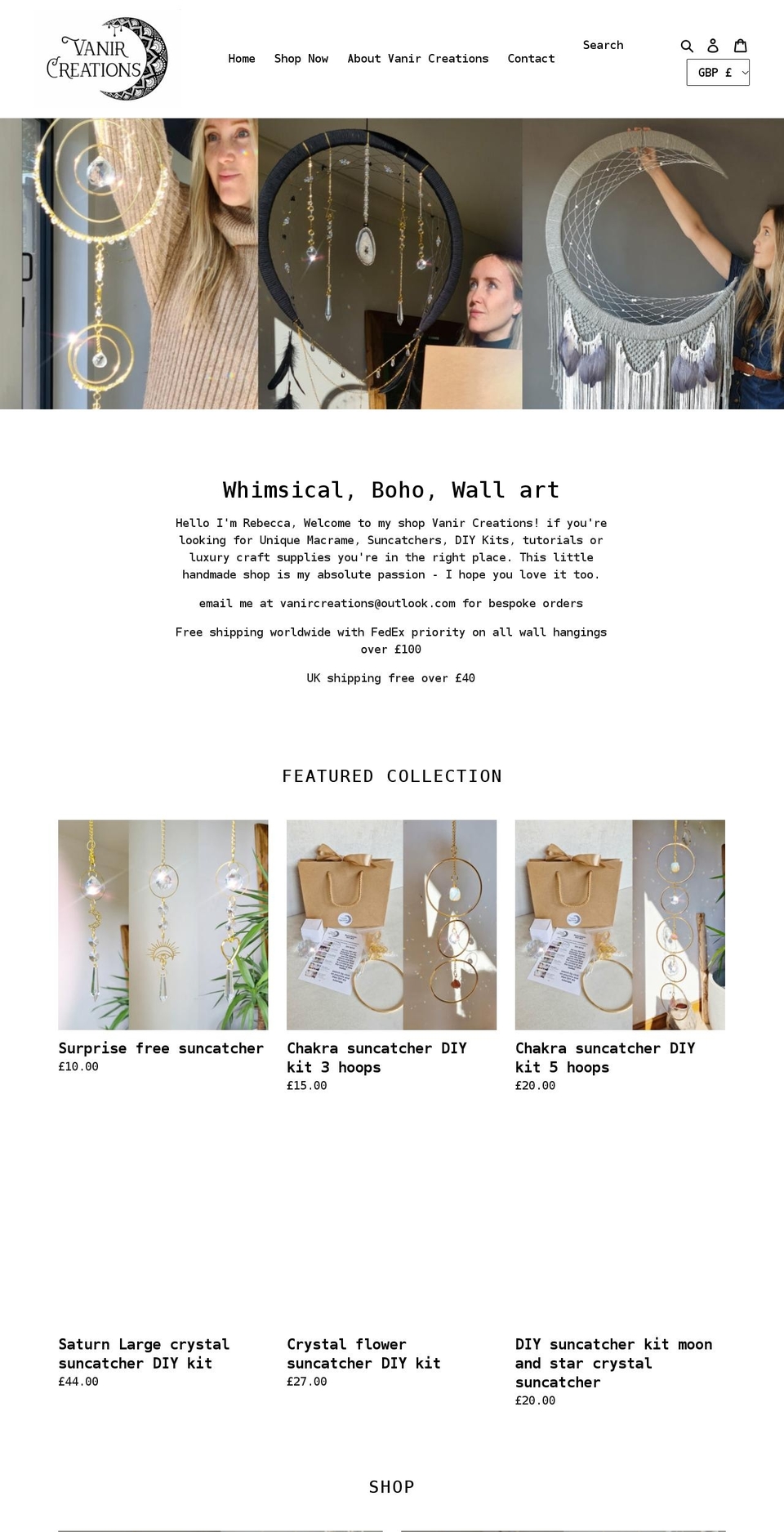 vanircreations.com shopify website screenshot