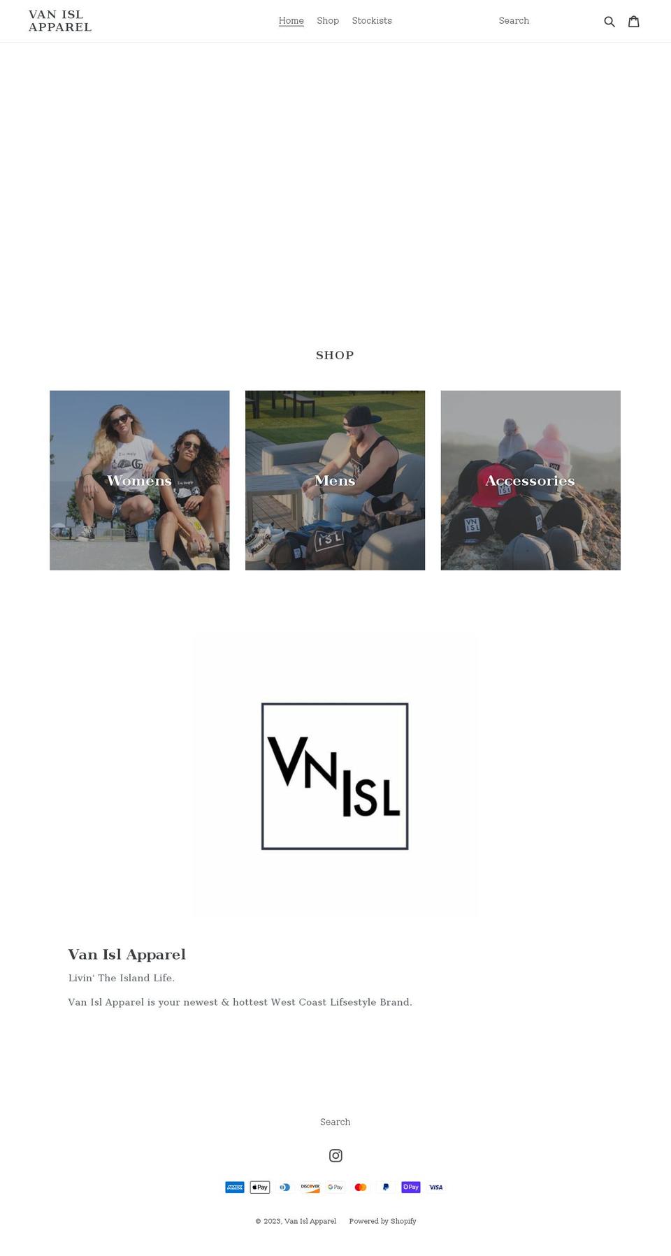 vanislandapparel.ca shopify website screenshot