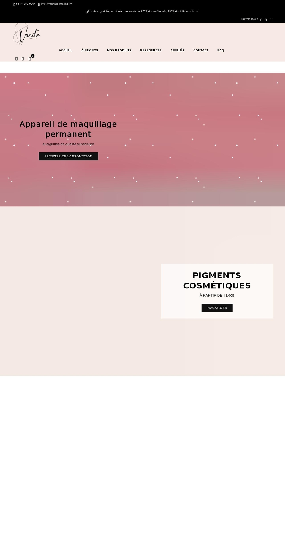 vanitacosmetik.com shopify website screenshot