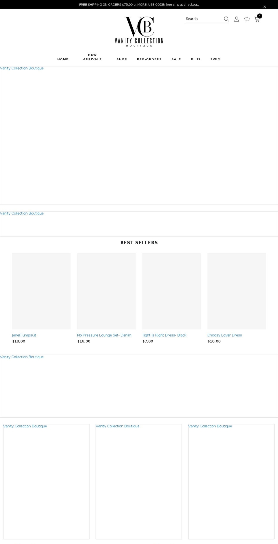 vanitycollectionboutique.com — Shopify storefront screenshot
