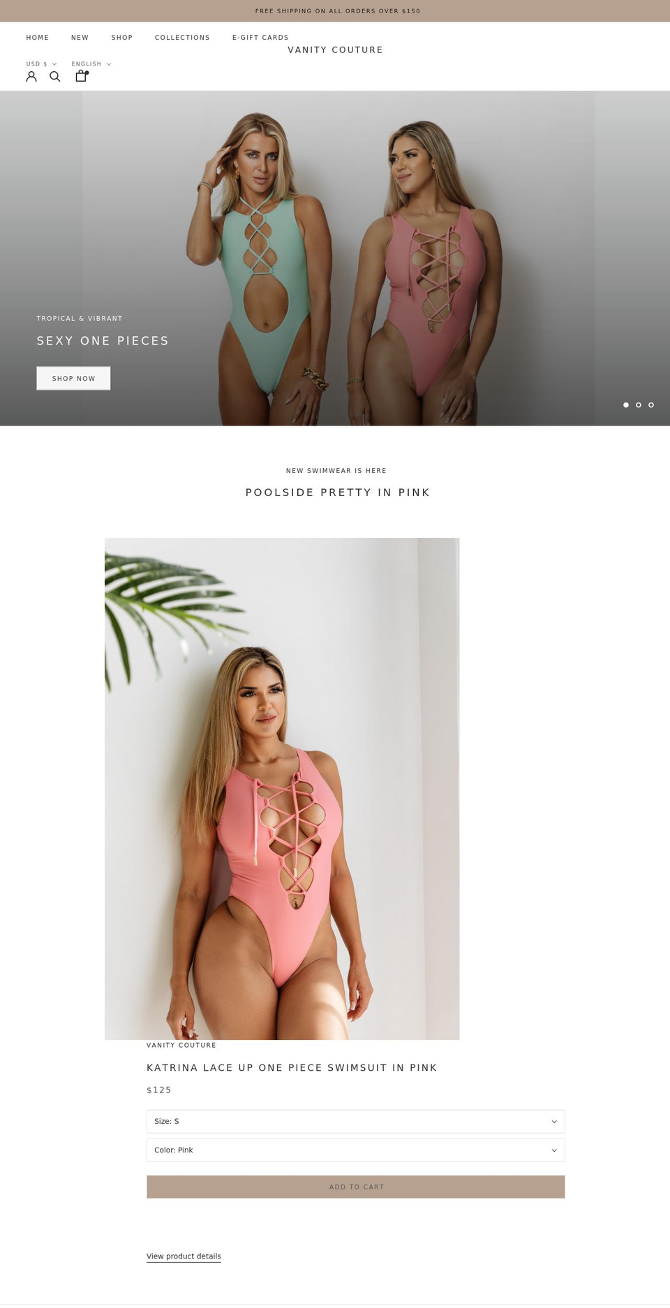 vanitycouture.com shopify website screenshot