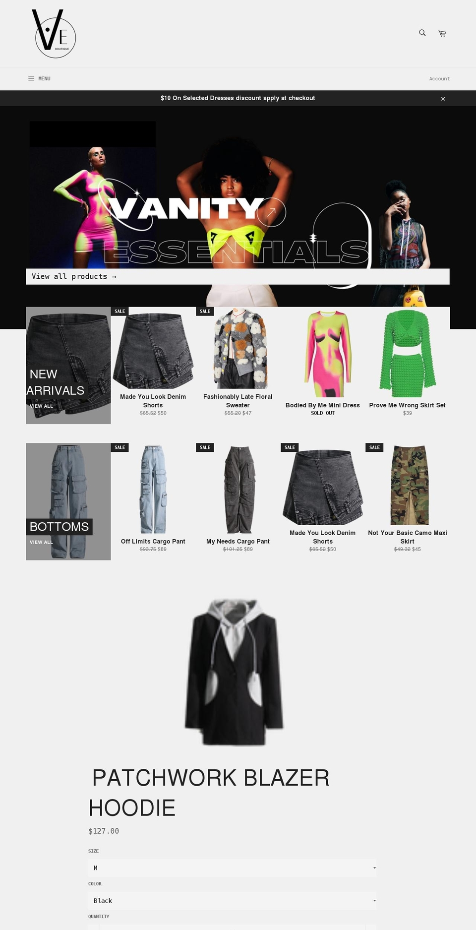 vanityessentialsboutique.com shopify website screenshot