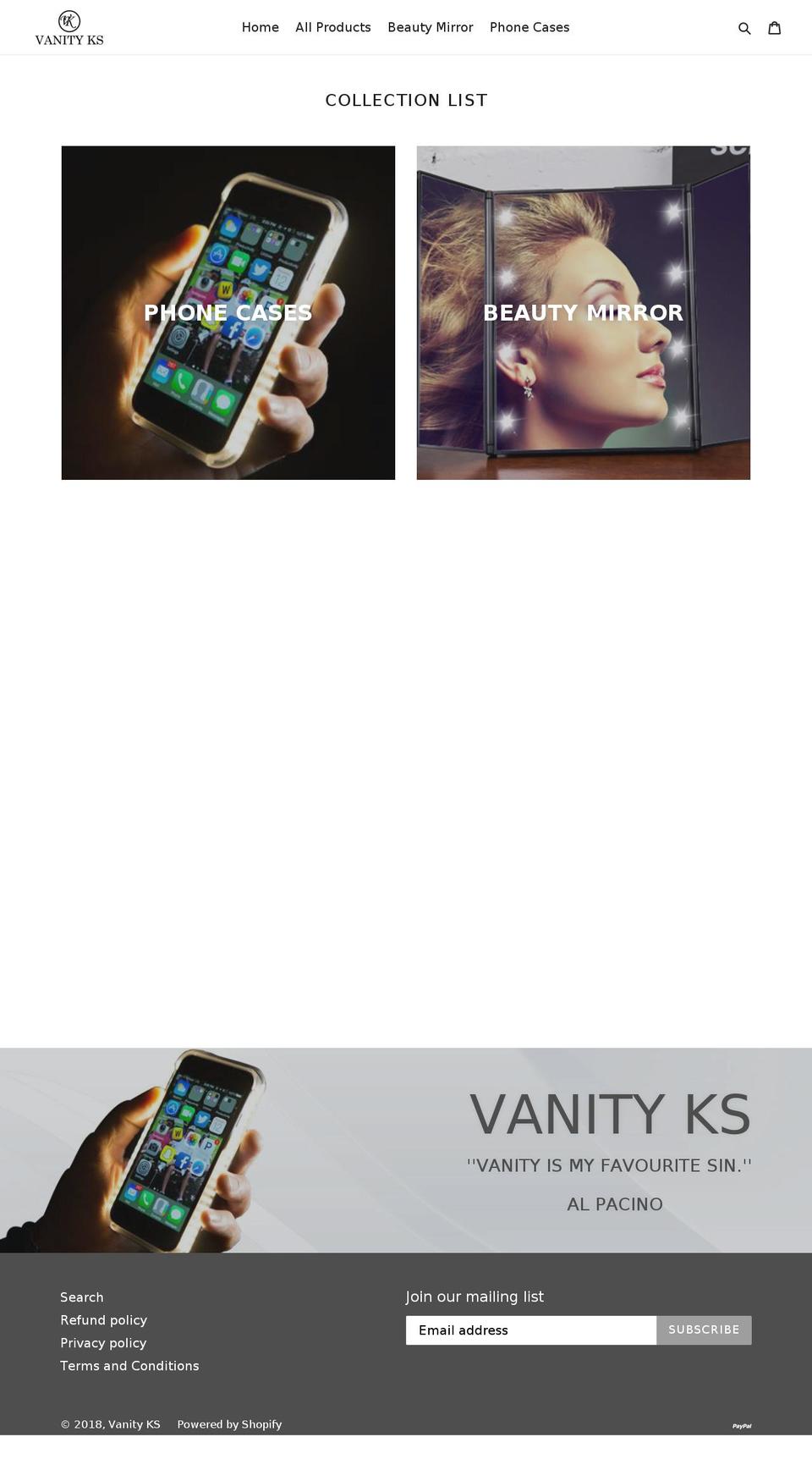 vanityks.com — Shopify storefront screenshot