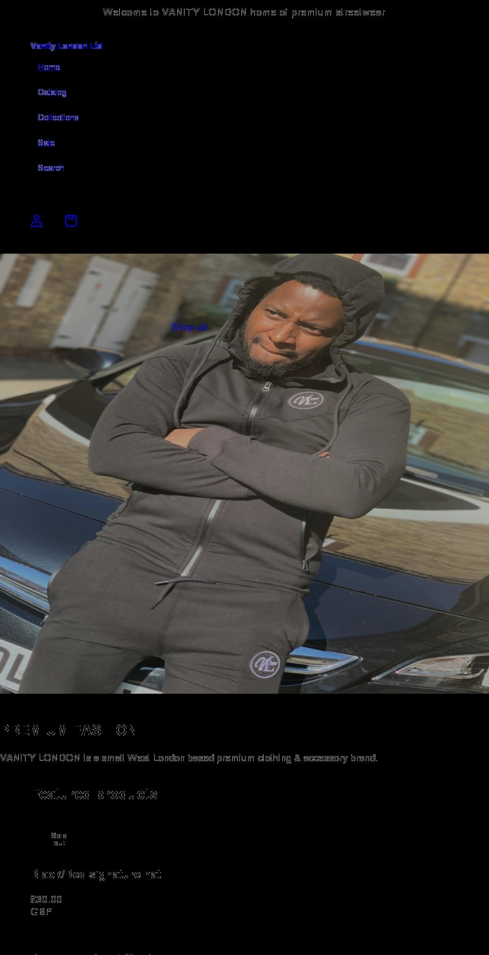 vanitylondonltd.com shopify website screenshot