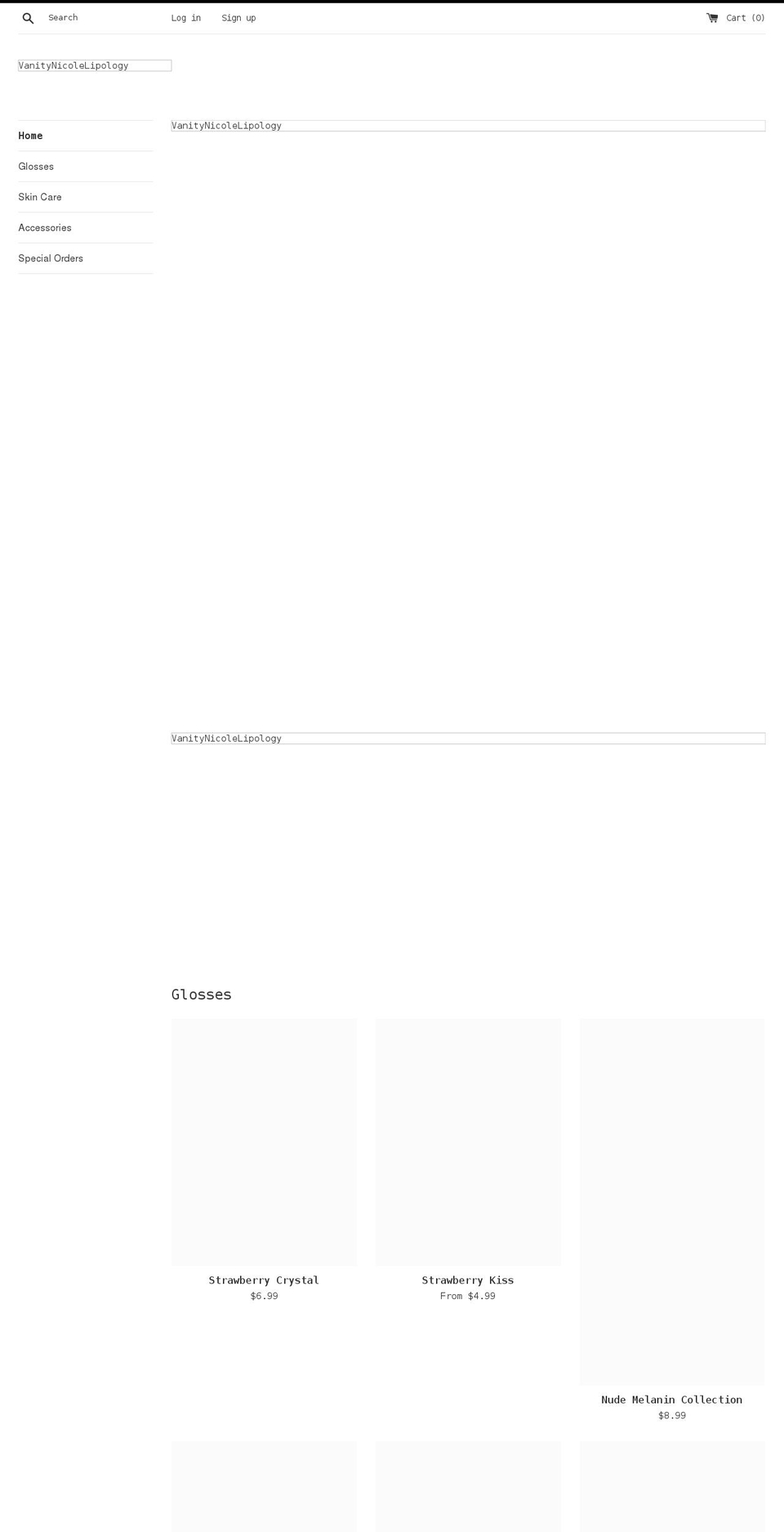 vanitynicolelipology.com shopify website screenshot