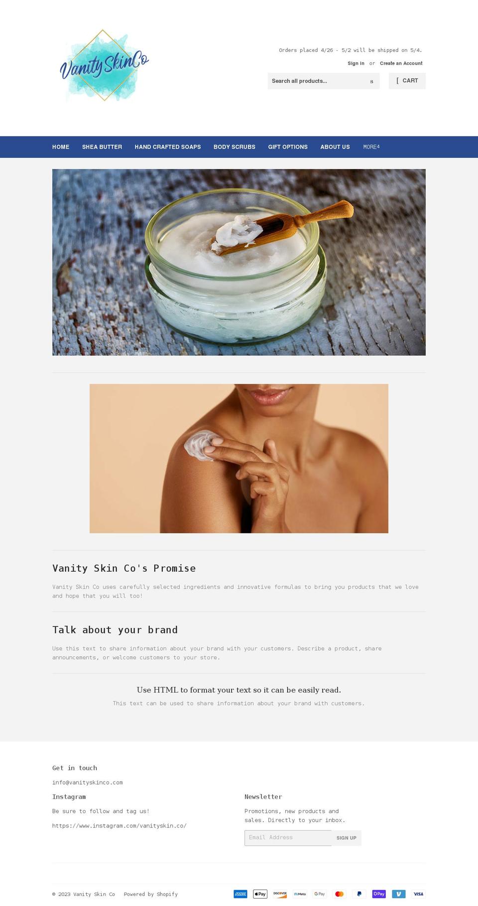 vanityskinco.com shopify website screenshot
