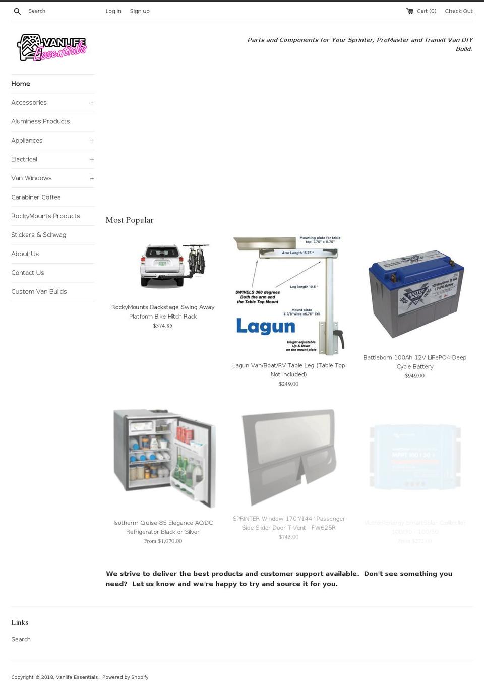 vanlifeessentials.com shopify website screenshot