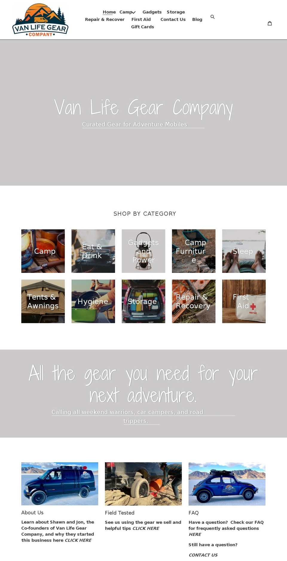 vanlifegearcompany.com shopify website screenshot