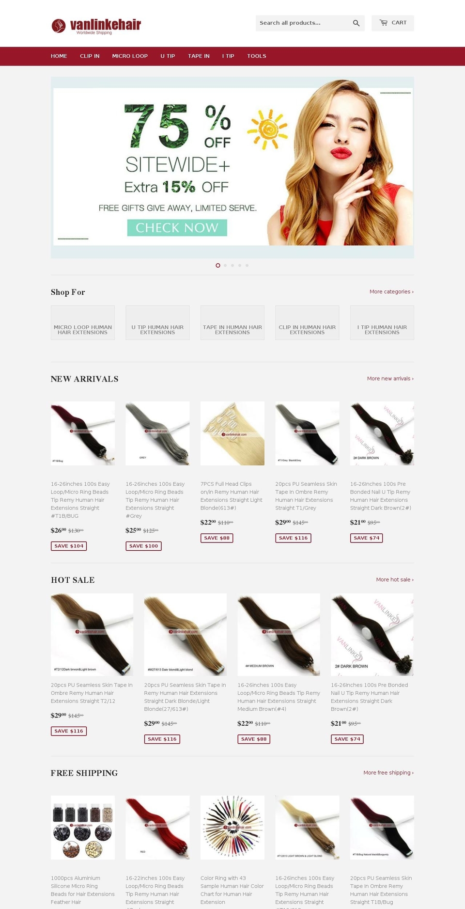 vanlinkehair.com — Shopify storefront screenshot