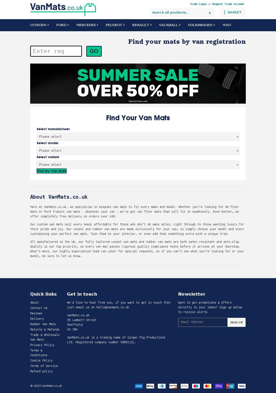 vanmats.co.uk shopify website screenshot