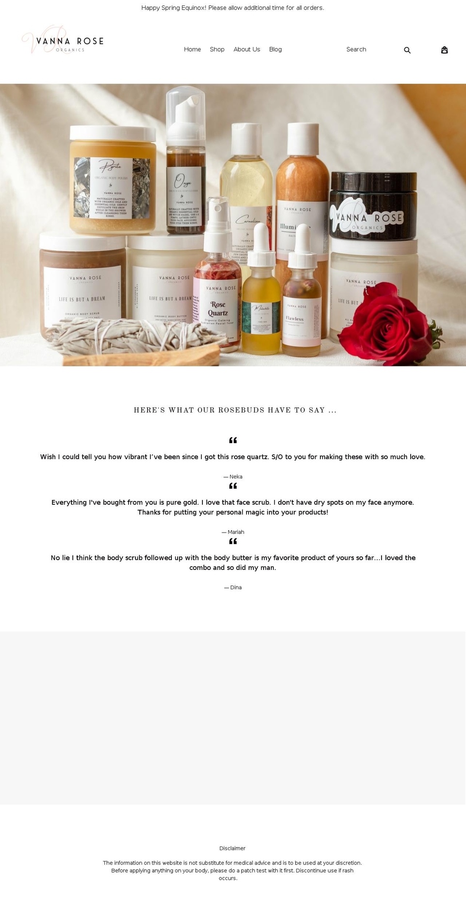 vannarosebodyshop.com — Shopify storefront screenshot