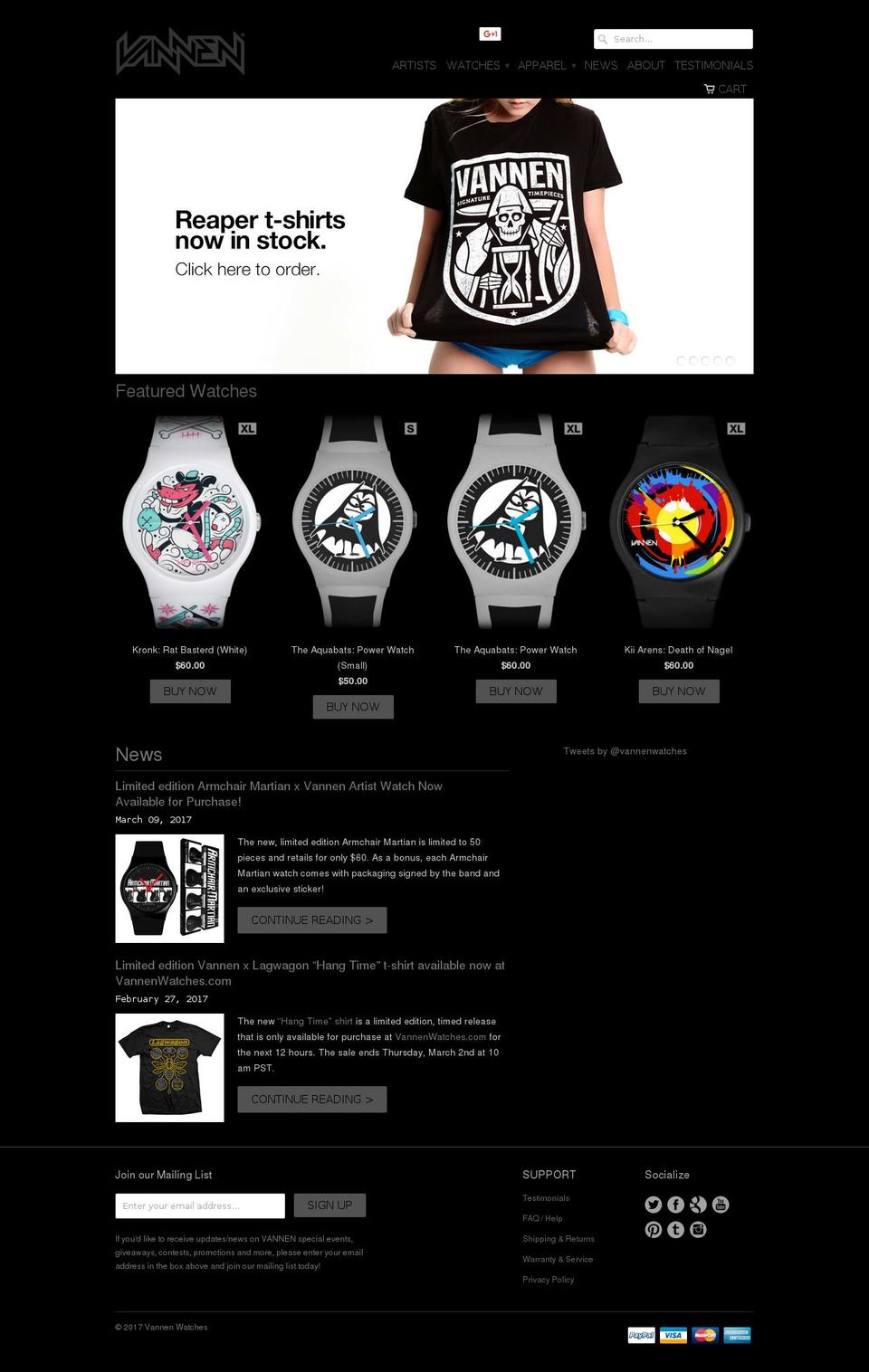 vannenwatches.com shopify website screenshot