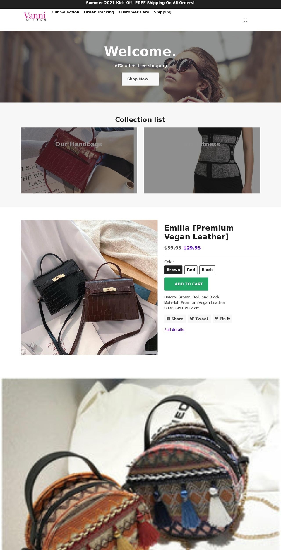 vannimilano.com shopify website screenshot