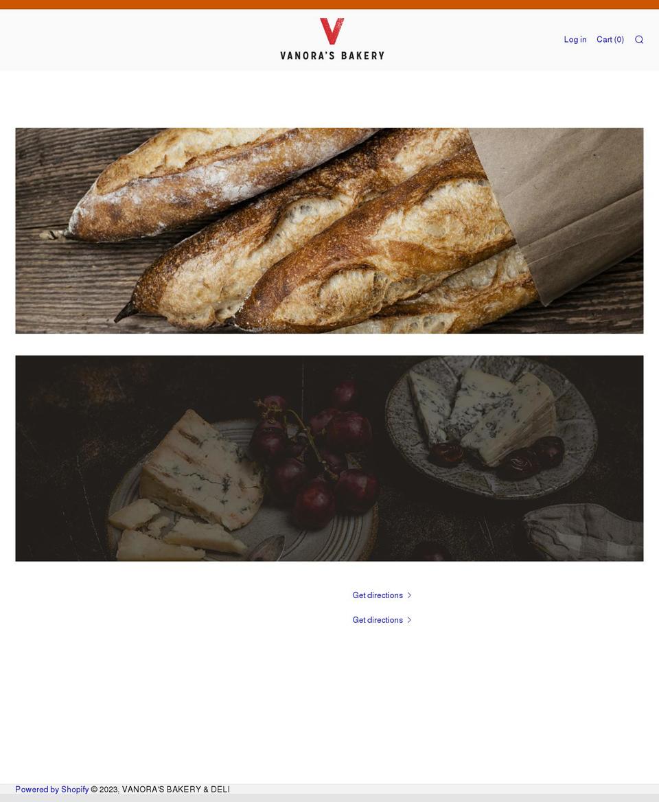 vanorasbakery.co.uk shopify website screenshot