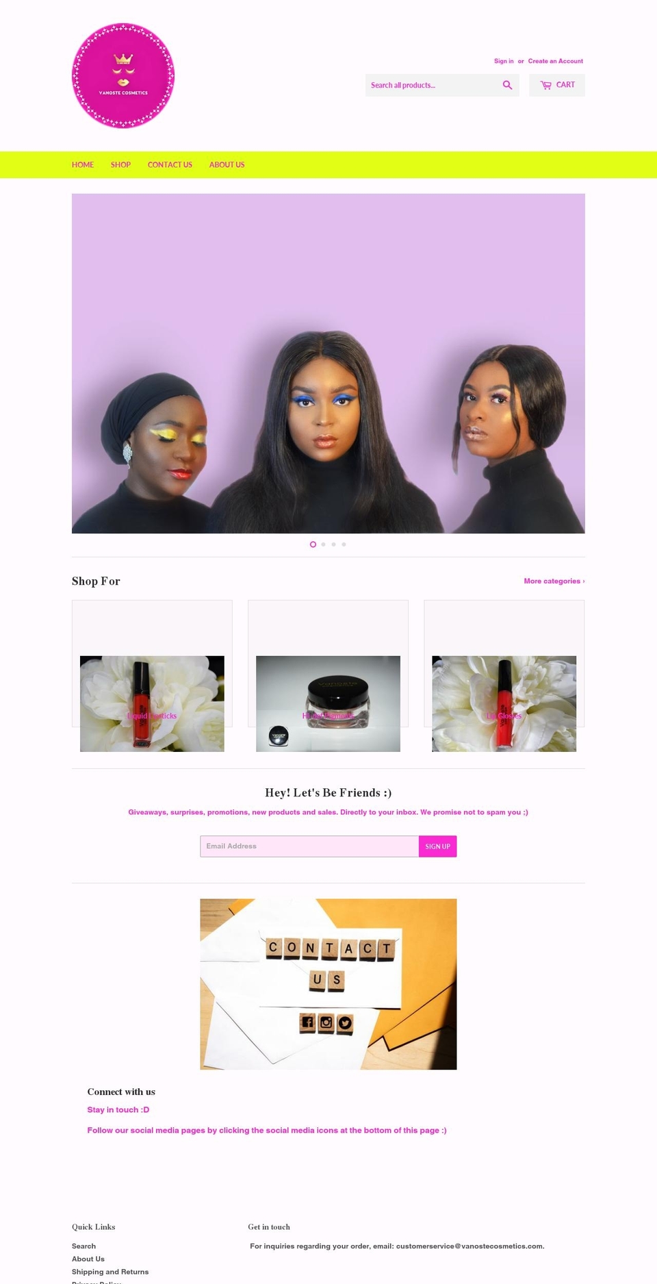 vanostecosmetics.com shopify website screenshot