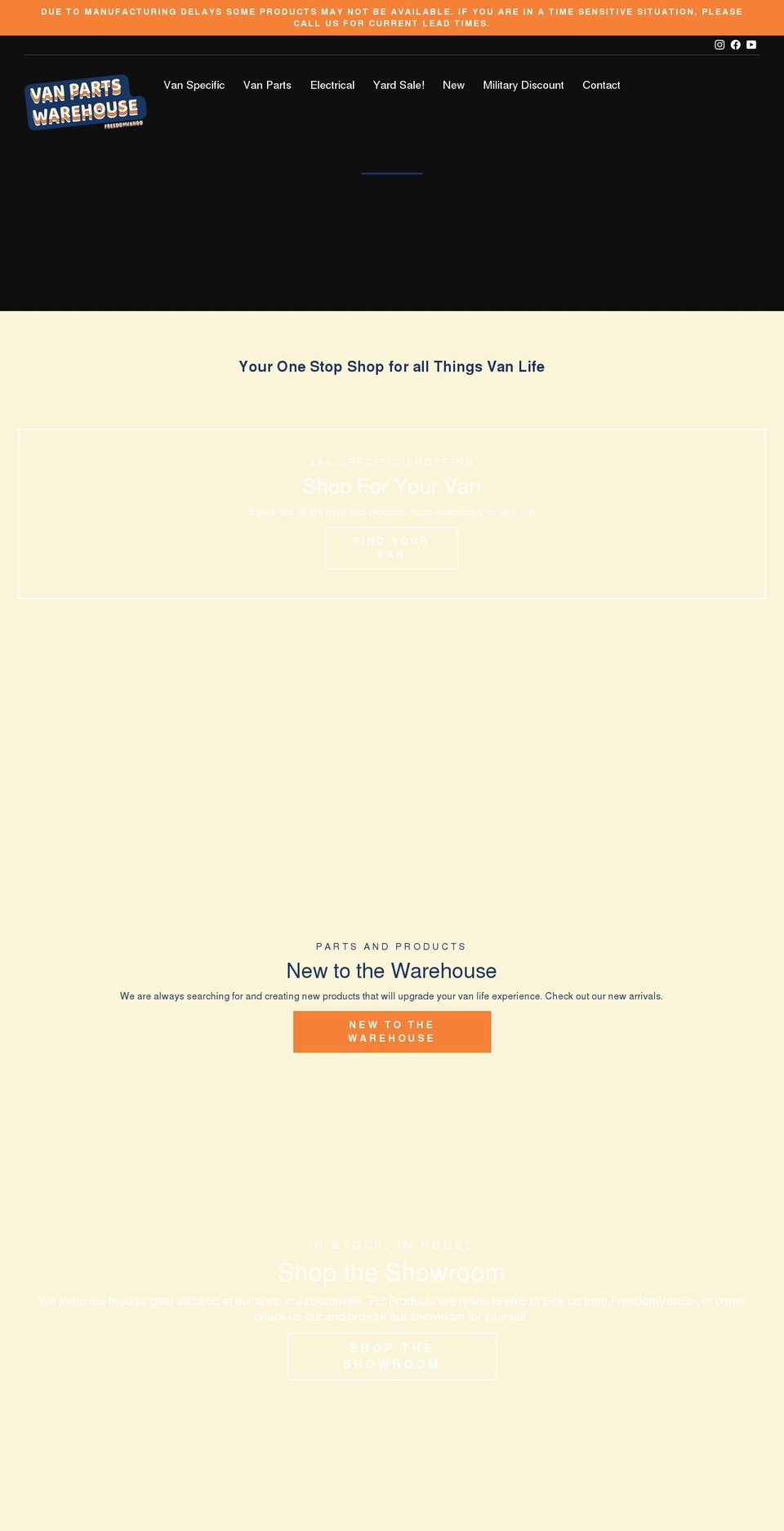 vanpartswarehouse.com shopify website screenshot