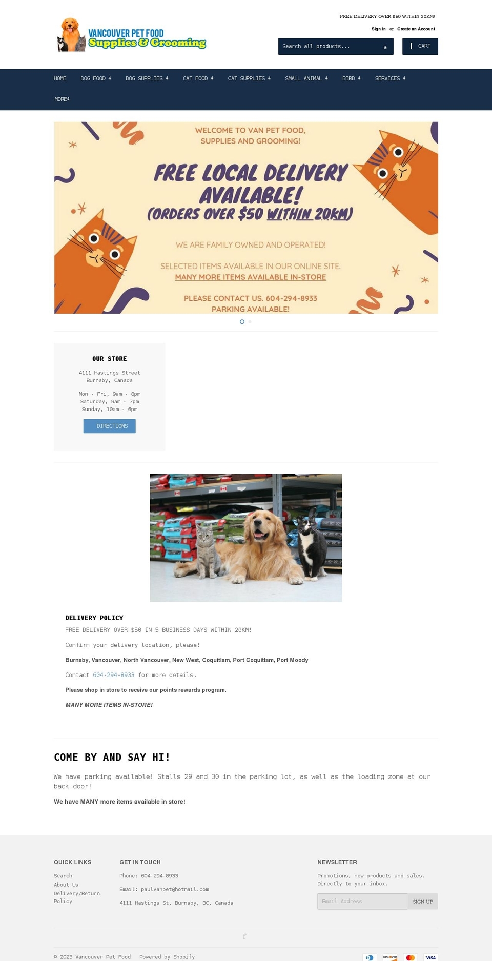 vanpetfood.com shopify website screenshot