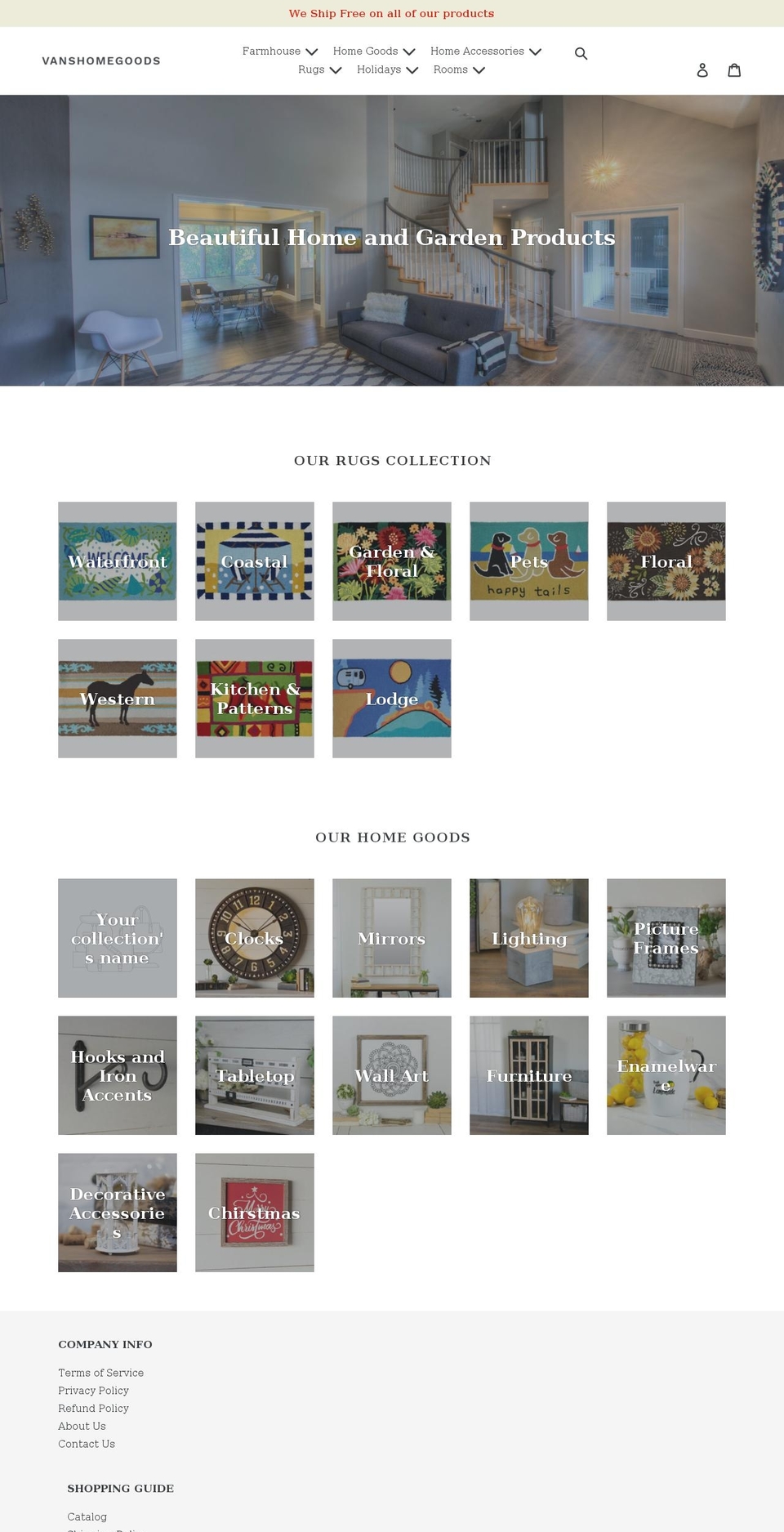 vanshomegoods.com shopify website screenshot