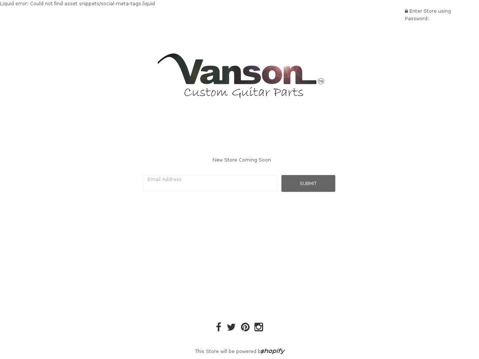 vansonguitars.co.uk shopify website screenshot